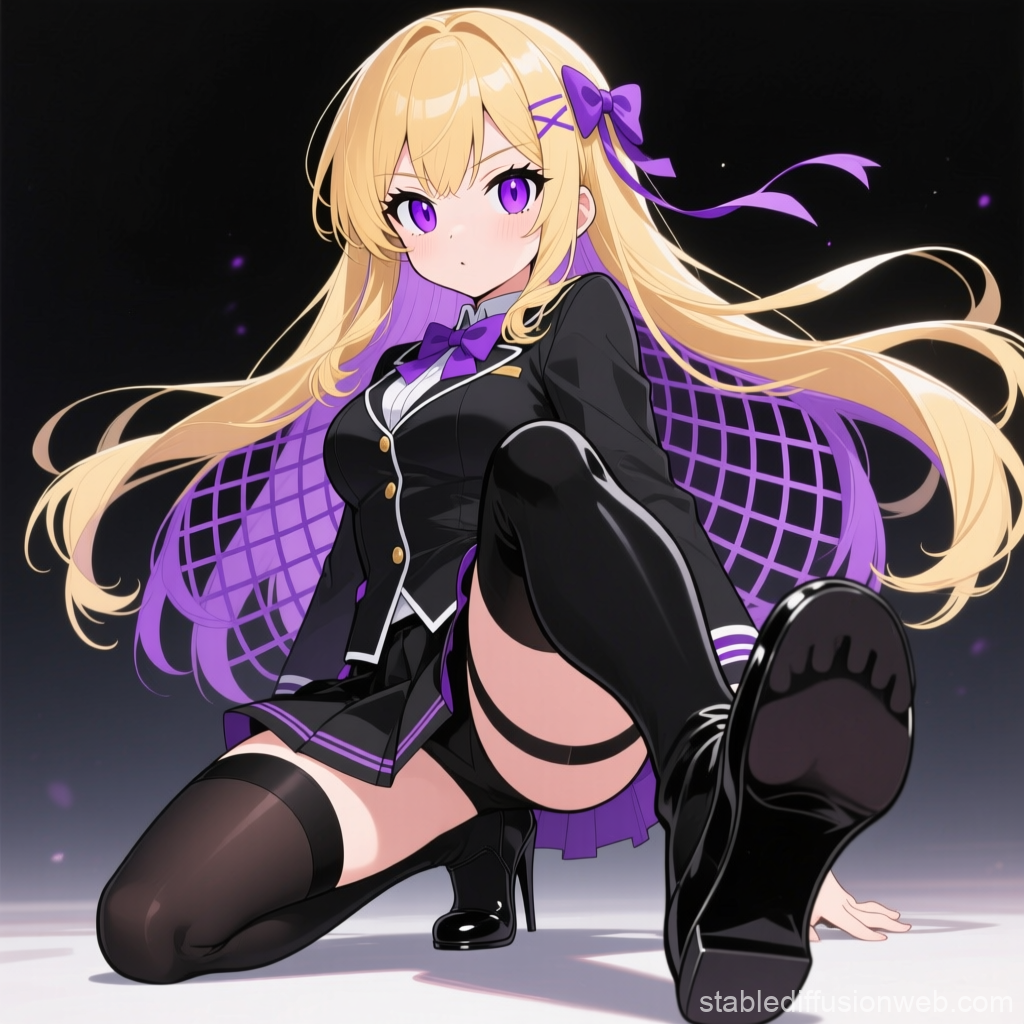 Purple-Eyed Blonde High School Girl in Stylish Uniform