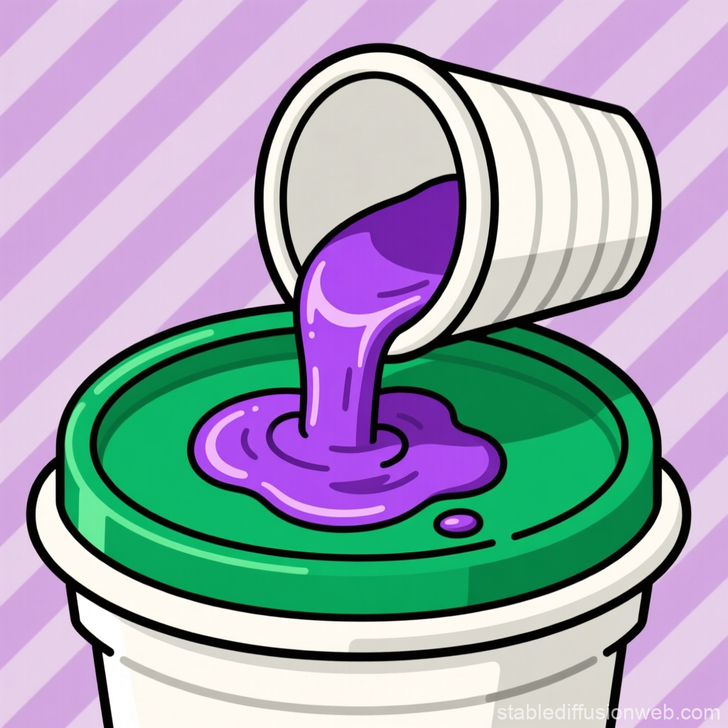 Purple Liquid Pouring into Green-Lidded Container