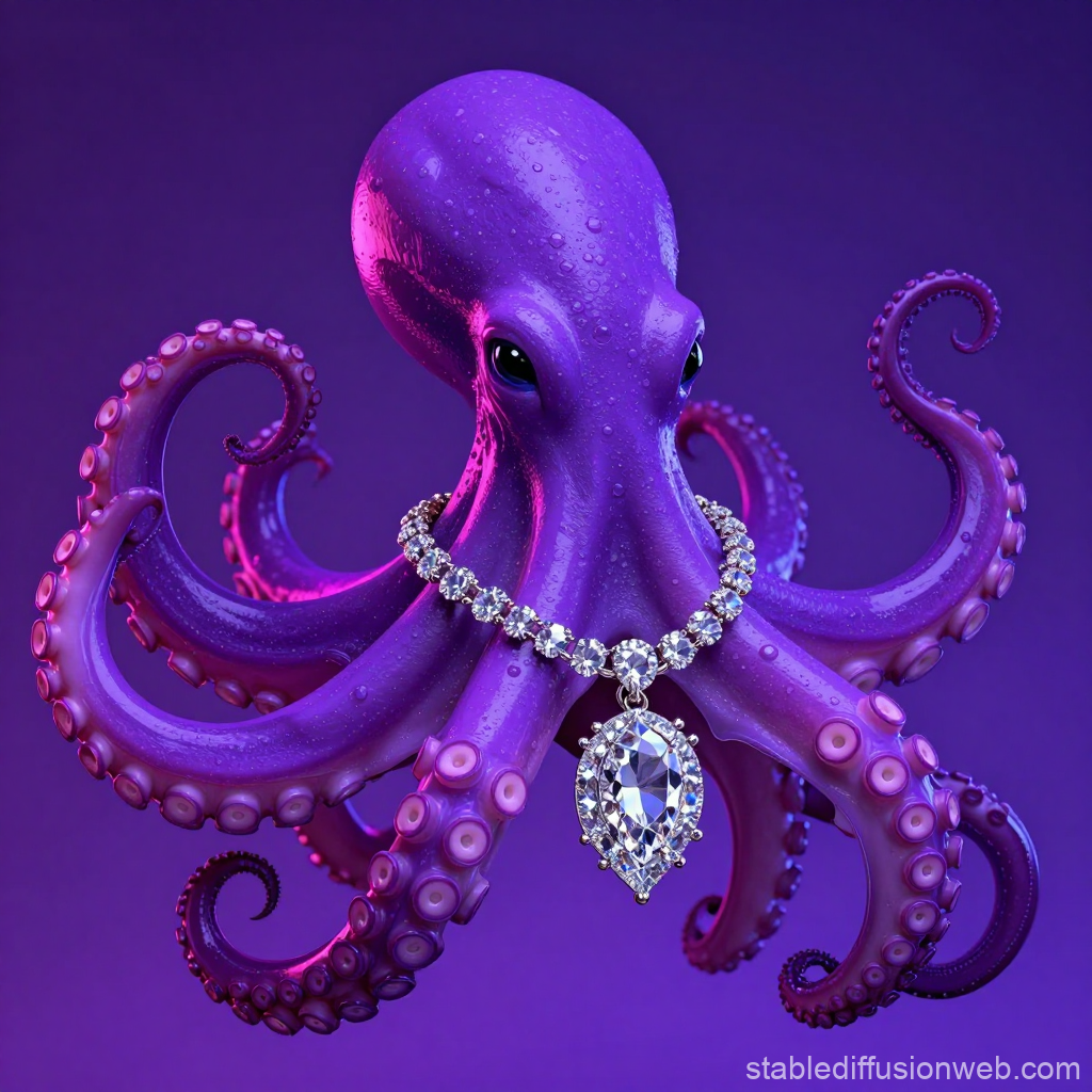 Purple Octopus Wearing a Diamond Necklace