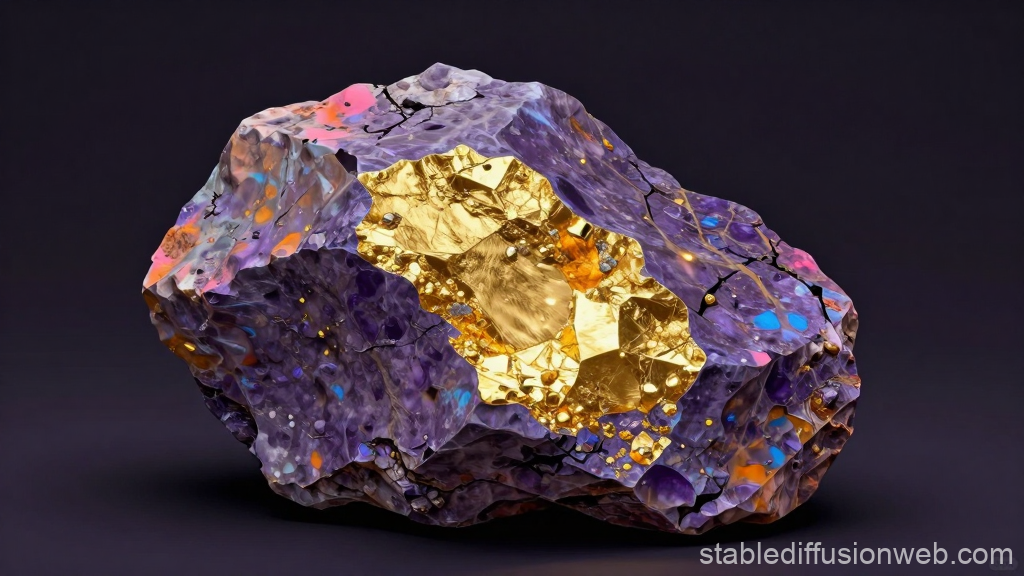 Purple Stone with Gold Inlay on Dark Background