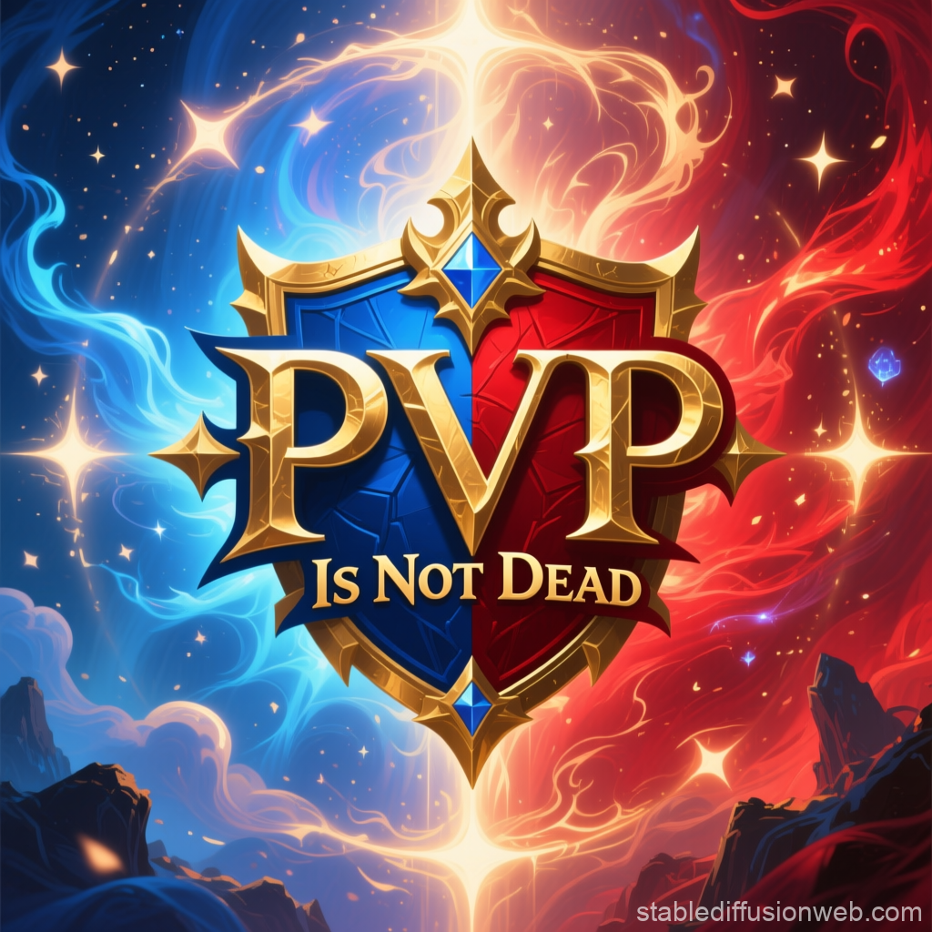 PvP Is Not Dead Emblem with Fiery Blue and Red Background