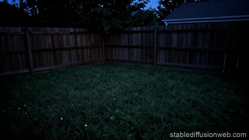 Quiet Backyard at Dark Night with Wooden Fence