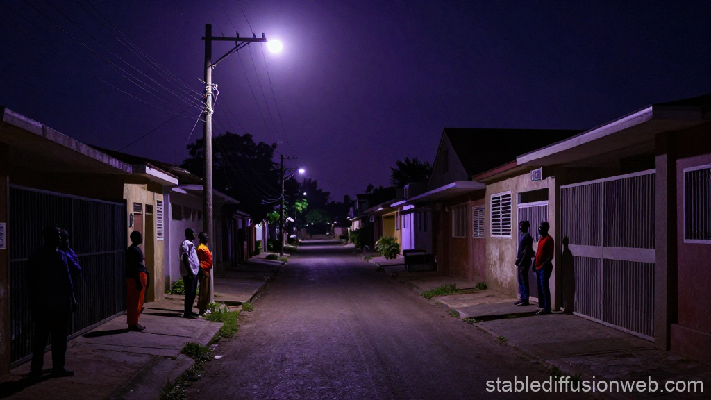 Quiet Lagos Street at Night with People Standing