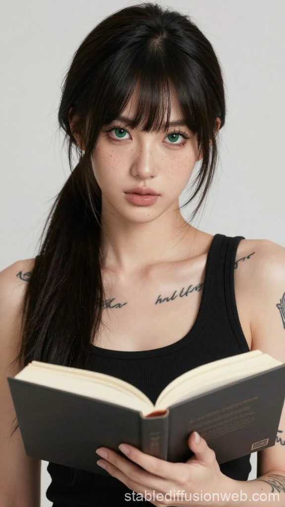 Quiet Luxury Asian Model Reading a Book