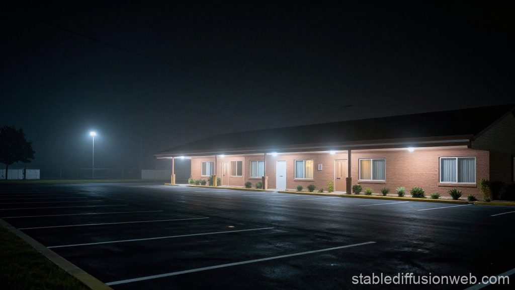 Quiet Night at a Dark Motel Parking Lot