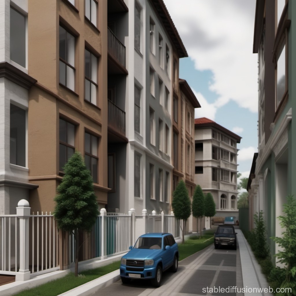 Quiet Residential Street with Parked Cars and Trees