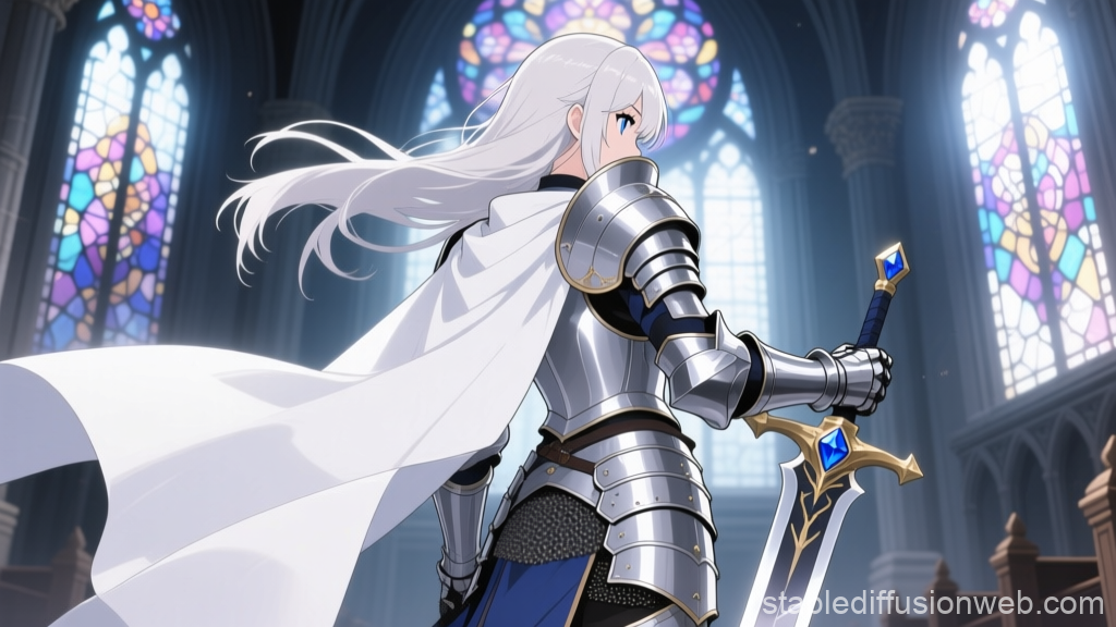 Quirky Feudal Knight in Shining Armor with Blue Gem Sword