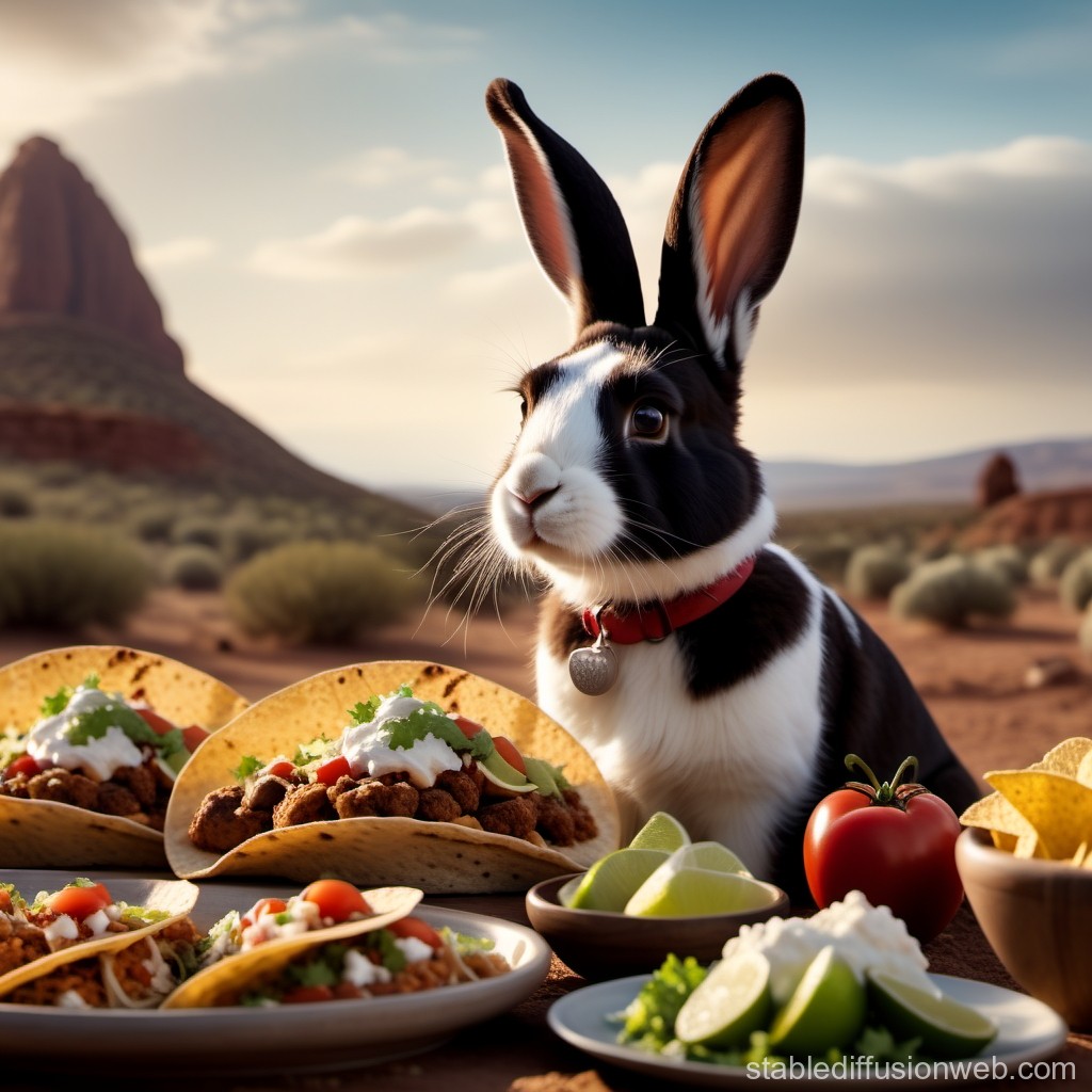 Rabbit Enjoying Tacos in Desert Landscape