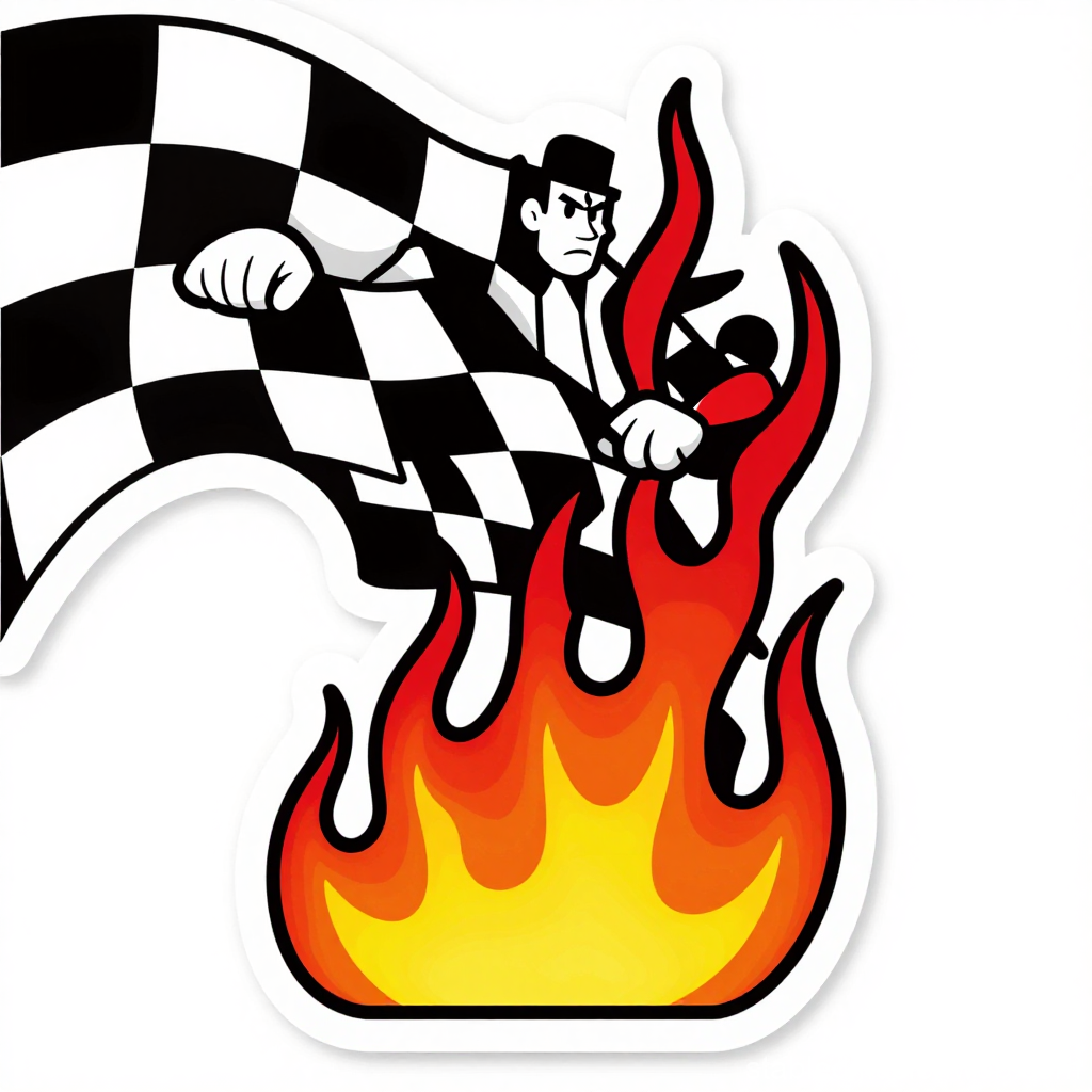 Racing Flag Sticker with Fiery Flames