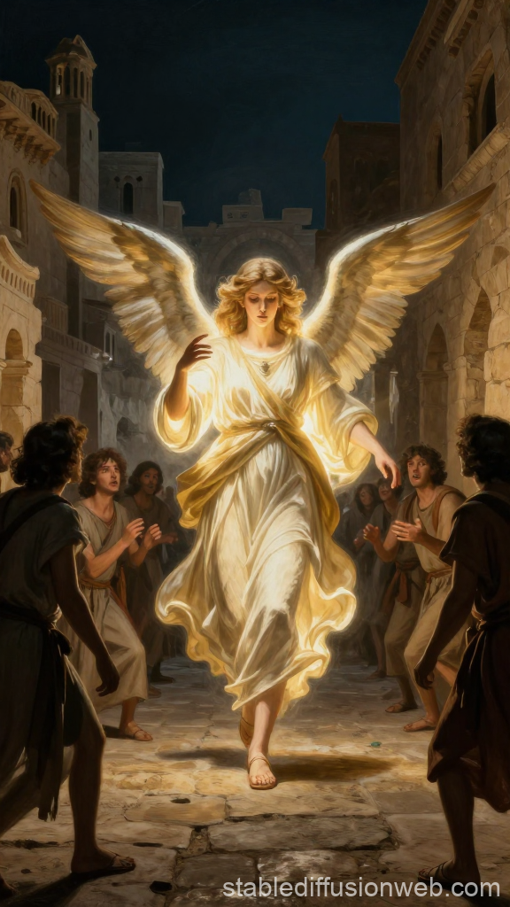 Radiant Angel Descends in Ancient City