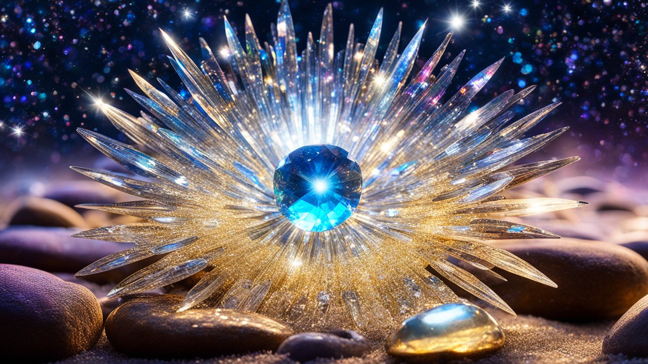 Radiant Blue Gemstone with Glittering Crystal Spikes