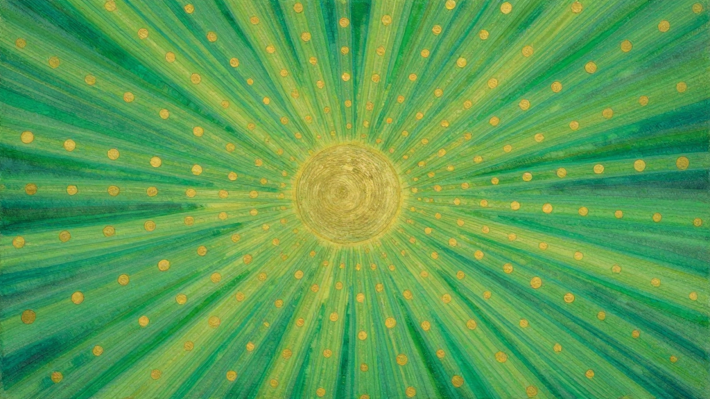 Radiant Golden Rays in Green Watercolor