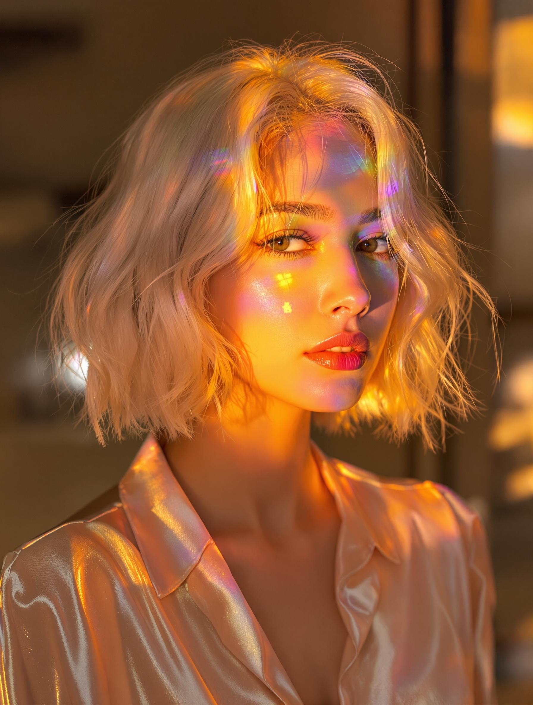 Radiant Portrait of a Young Woman with Iridescent Light