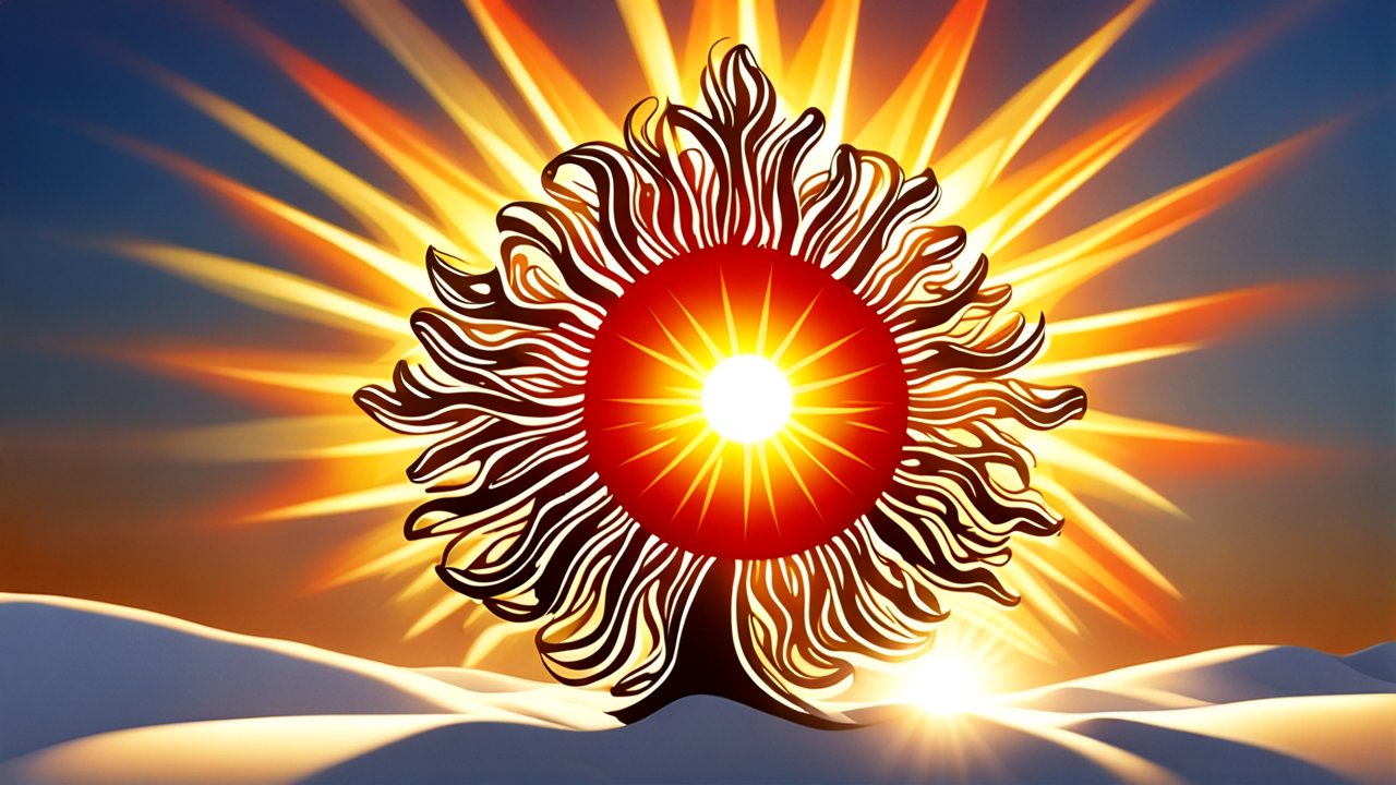 Radiant Sun with Artistic Flame Design at Sunrise