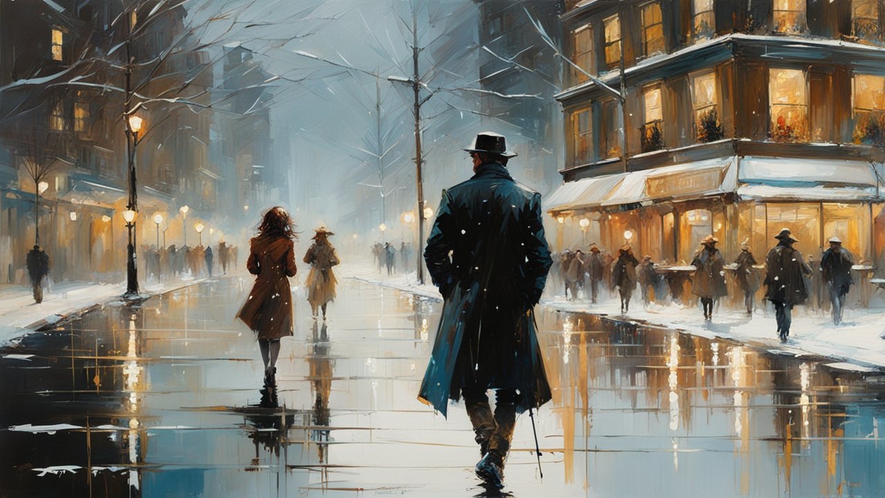 Rainy Evening Stroll in a City Street