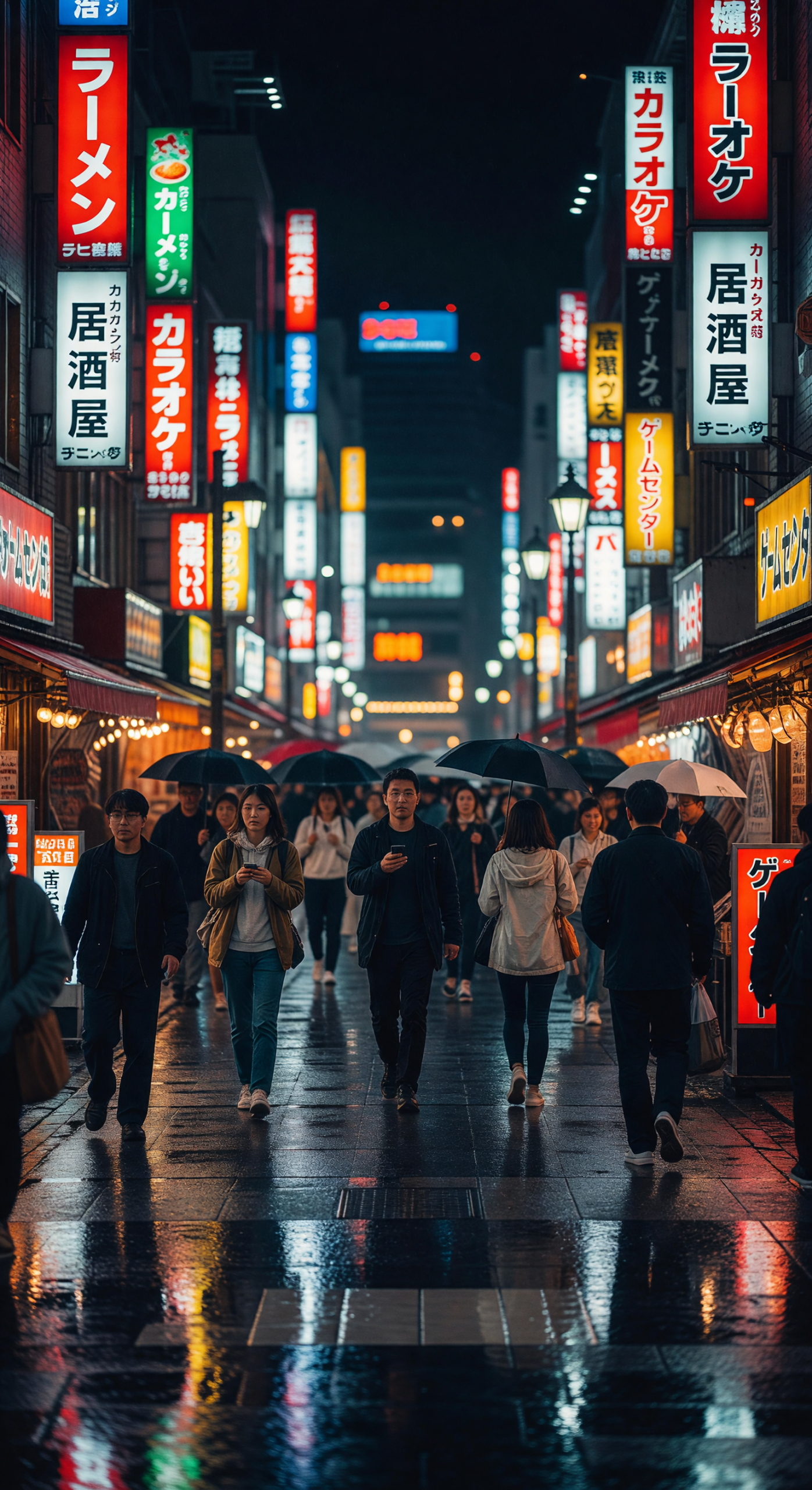 Rainy Night in Neon-Lit Tokyo Street
