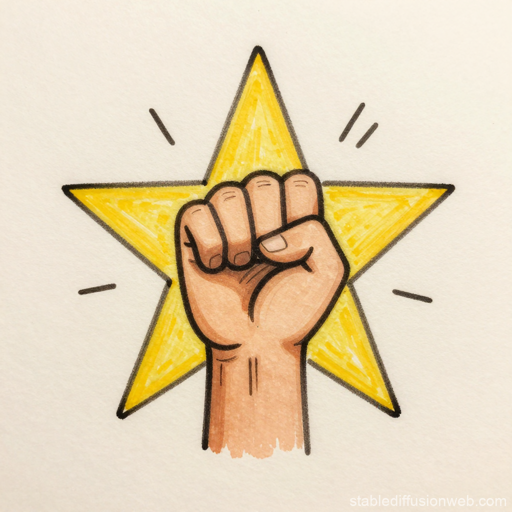 Raised Fist in Front of Yellow Star Illustration