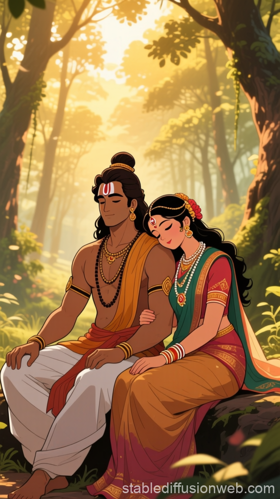 Ram and Sita in a Serene Forest