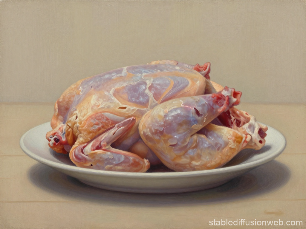 Raw Whole Chicken on White Ceramic Plate