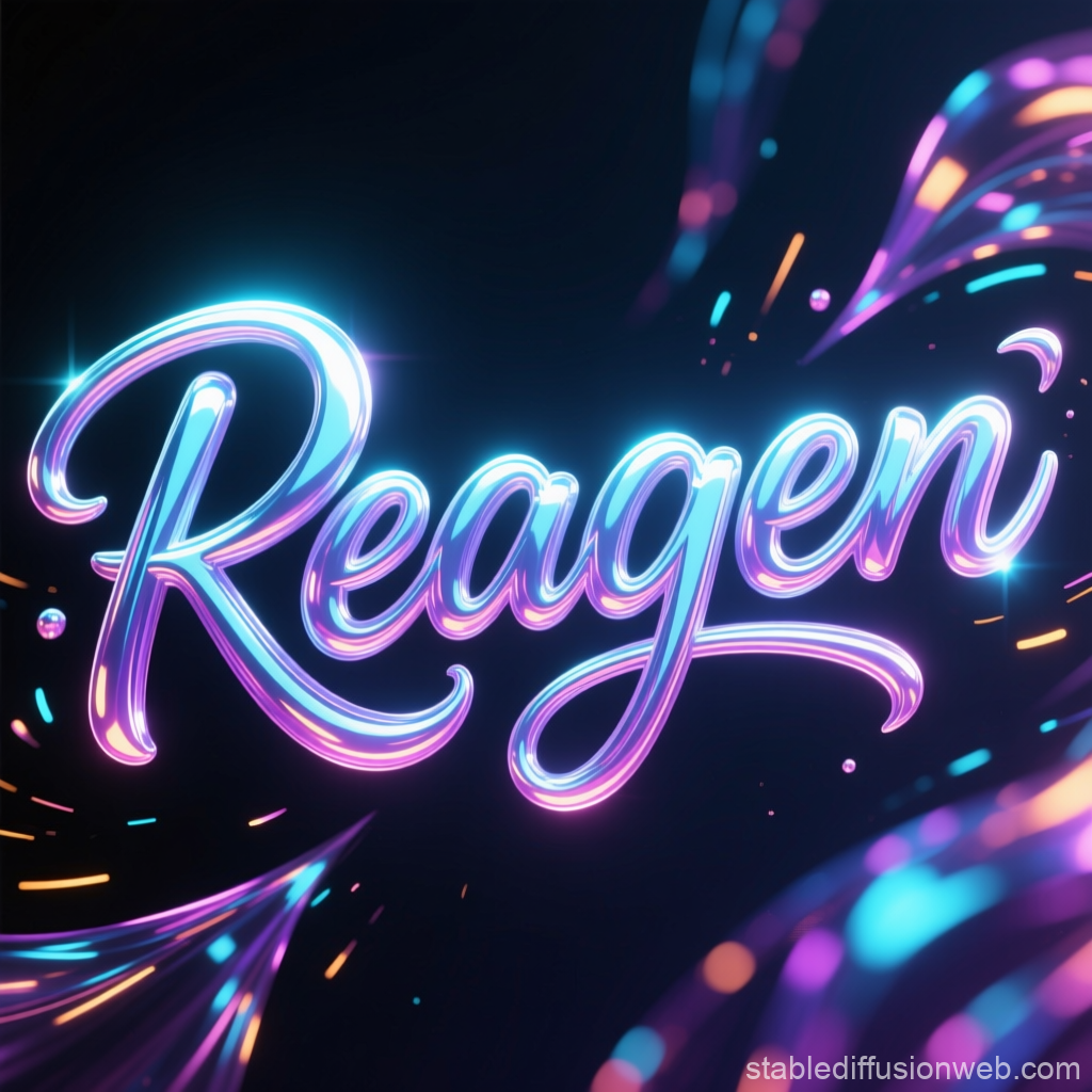 Reagen in Flashy Neon Cursive Lettering