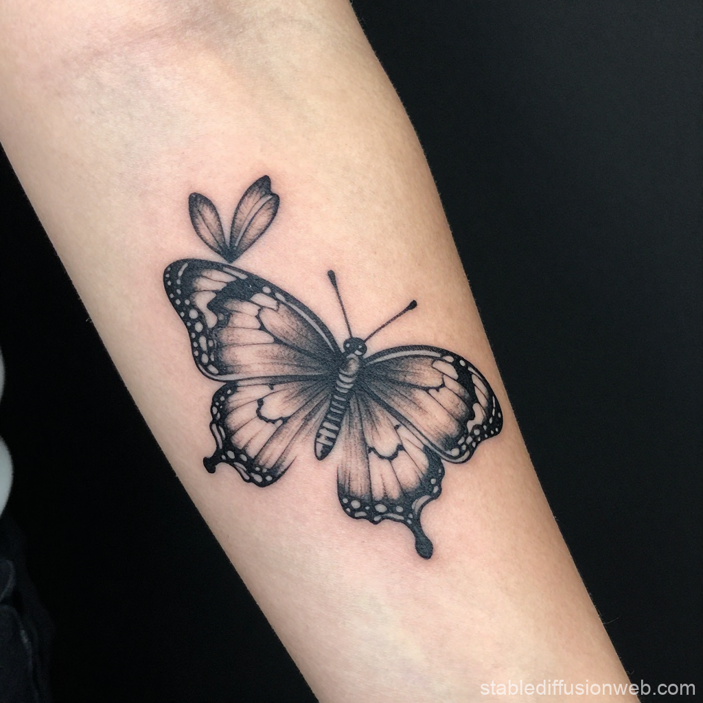 Realistic Black and Grey Butterfly Tattoo on Forearm