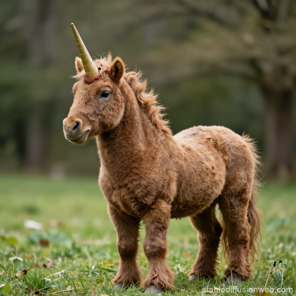Realistic Brown Miniature Unicorn in Natural Setting