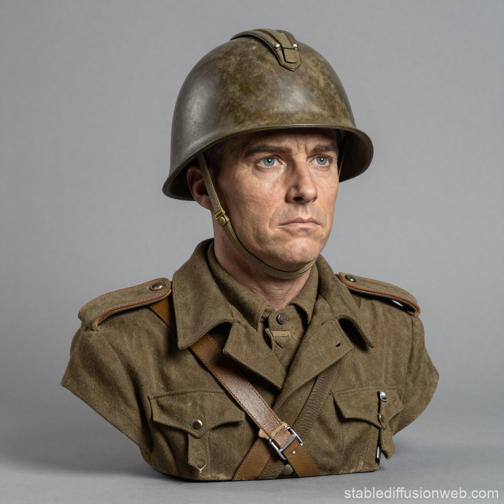 Realistic Bust of a WW2 British Soldier in Uniform and Helmet