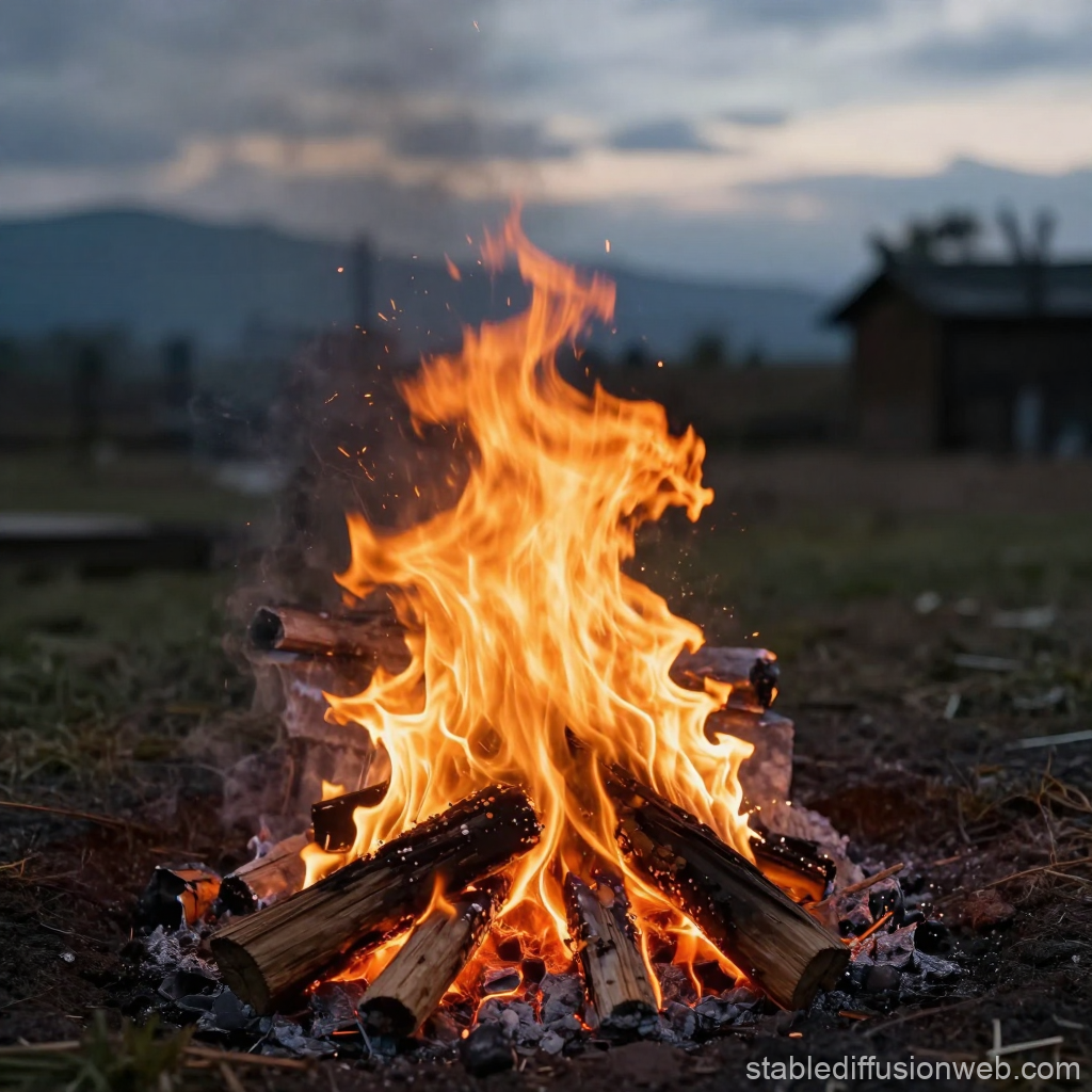 Realistic Campfire Burning Brightly Outdoors