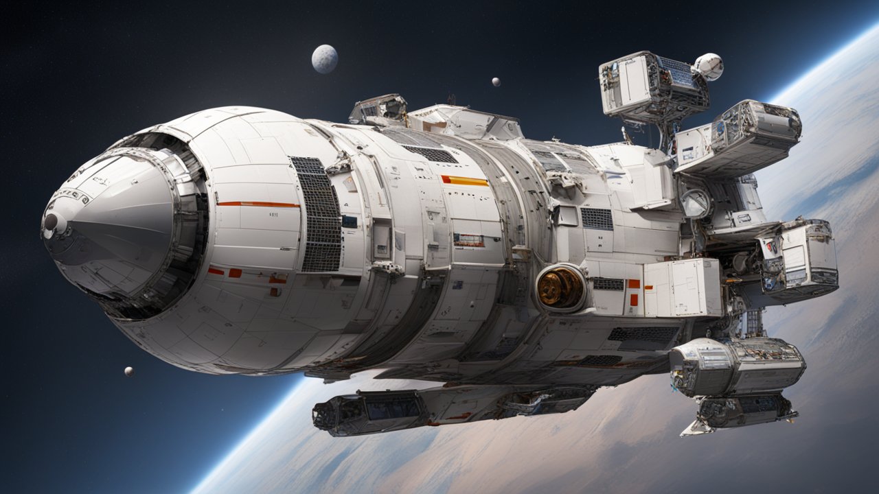 Realistic Cargo Spaceship Orbiting Earth