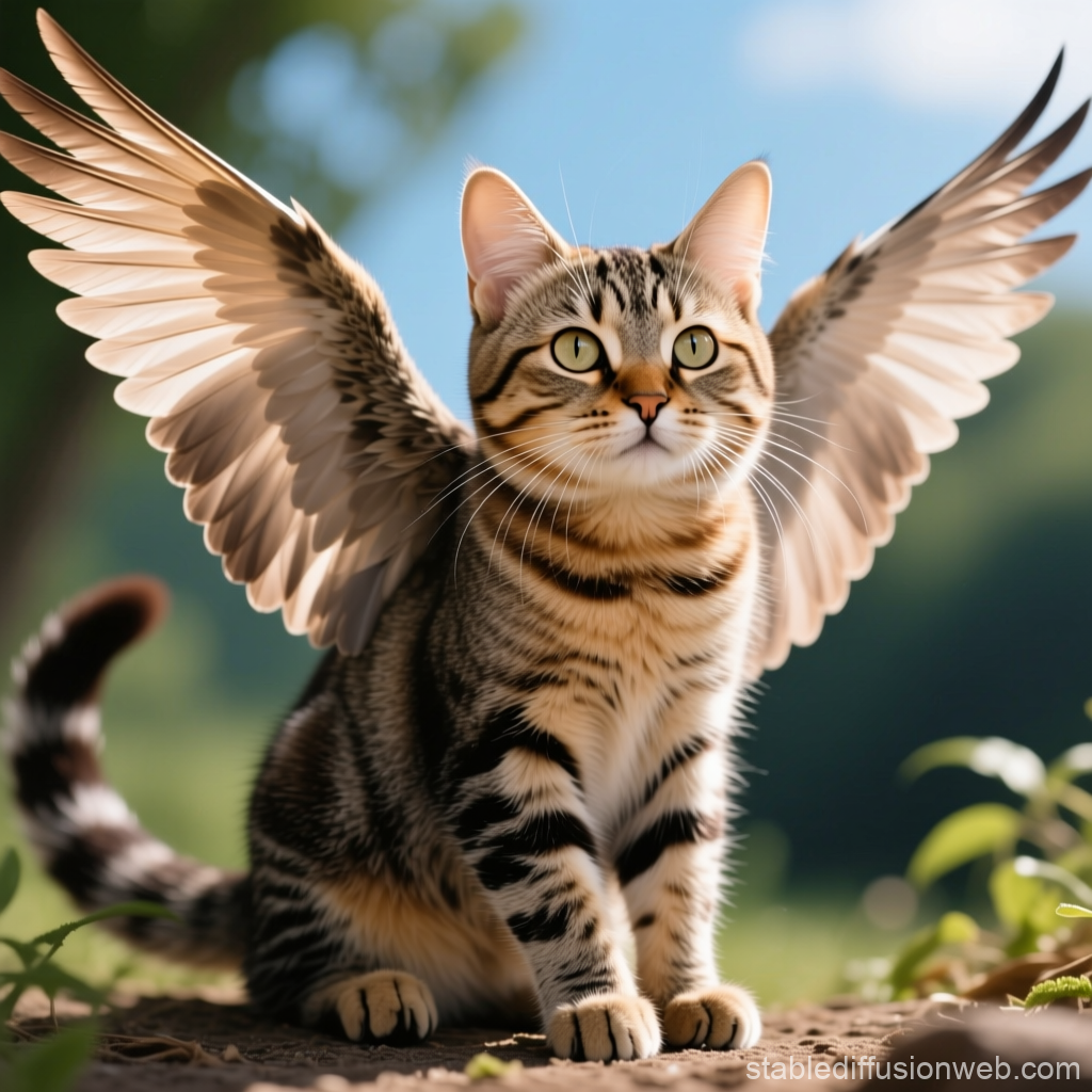 Realistic Cat with Angelic Wings in Natural Setting