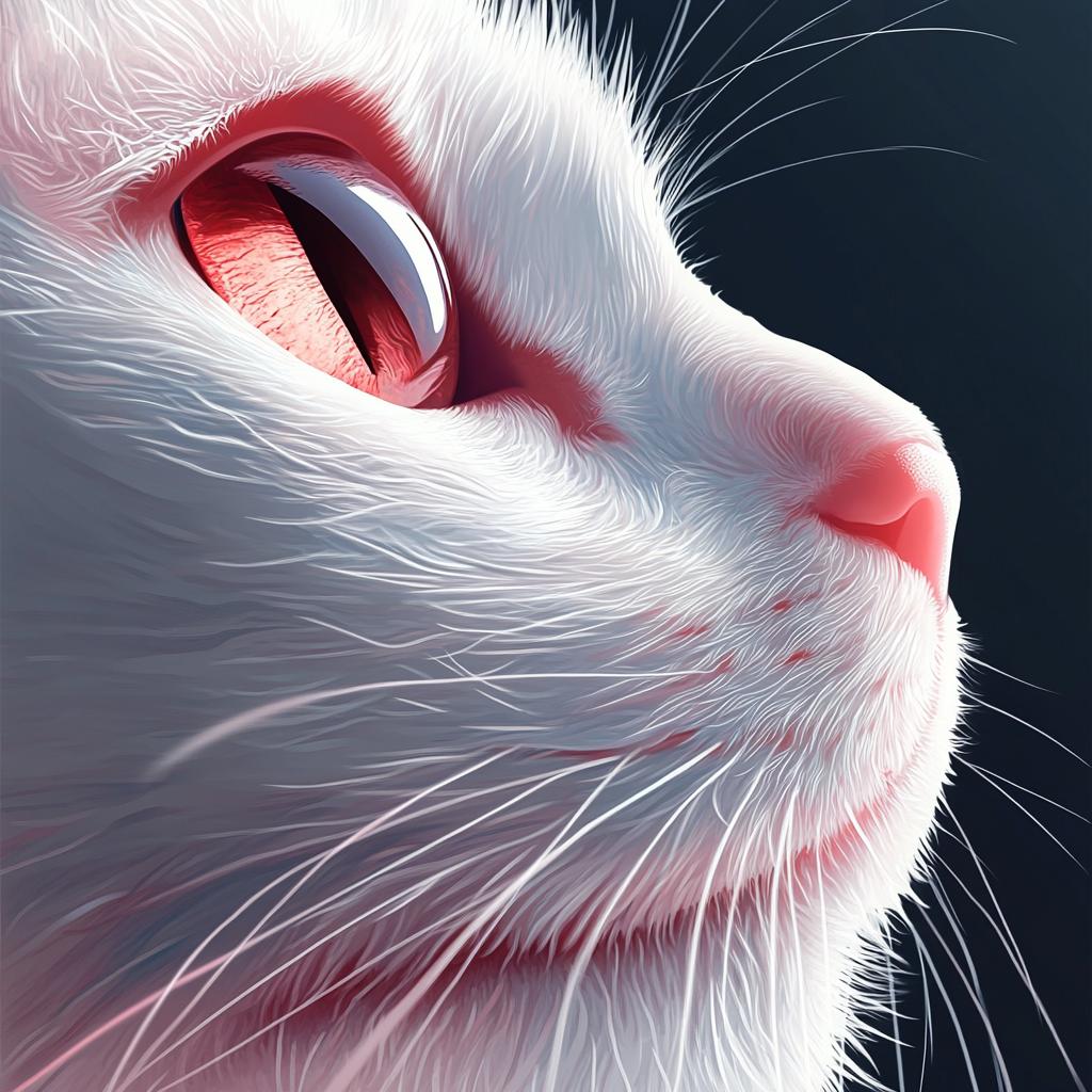 Realistic Close-Up of a White Cat's Face with Red Eyes