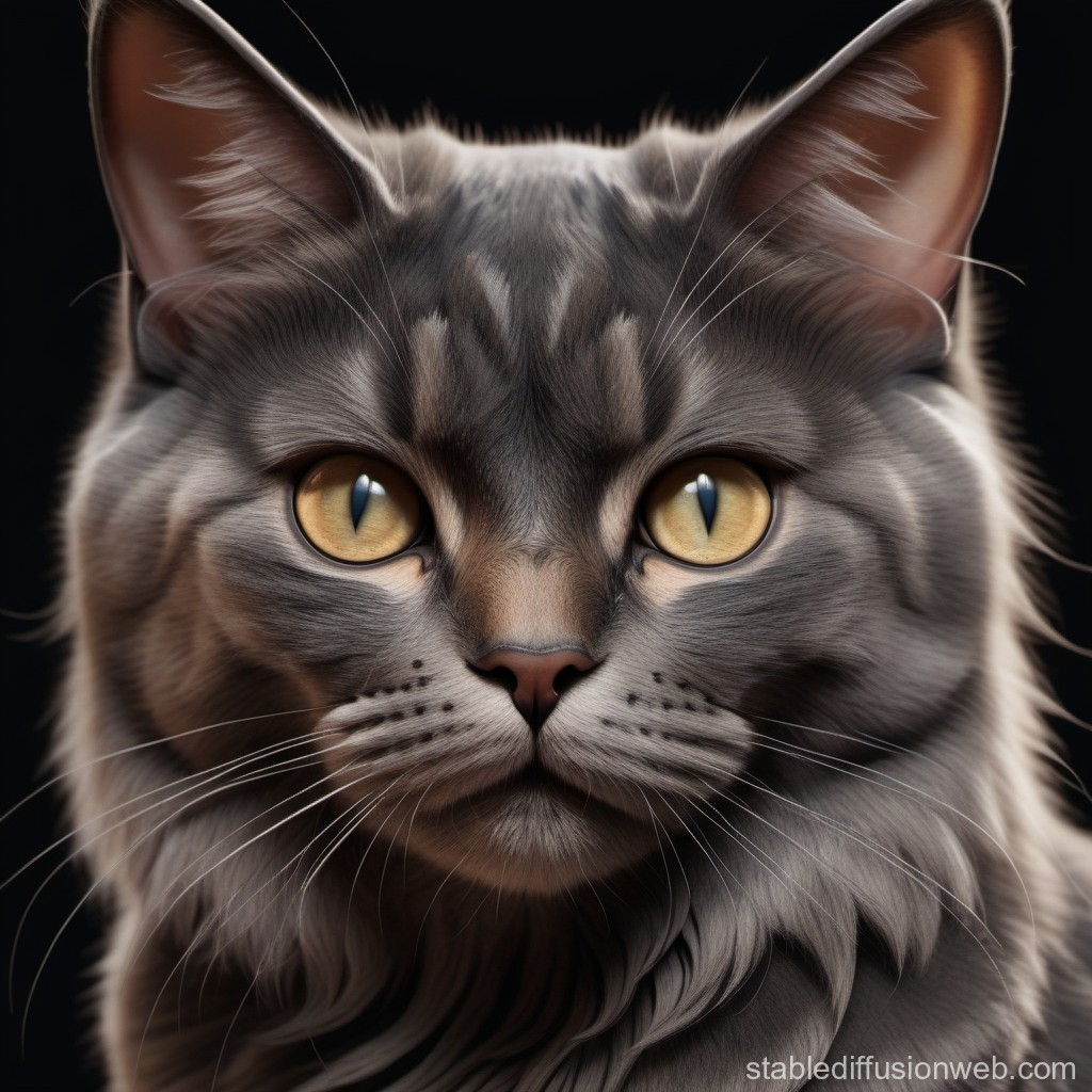 Realistic Close-Up Portrait of a Gray Tabby Cat