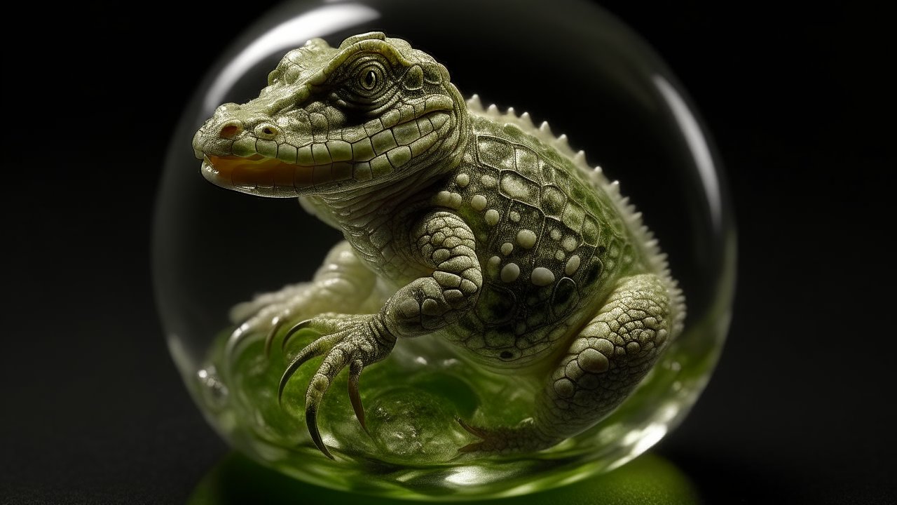 Realistic Crocodile Embryo in Transparent Sphere