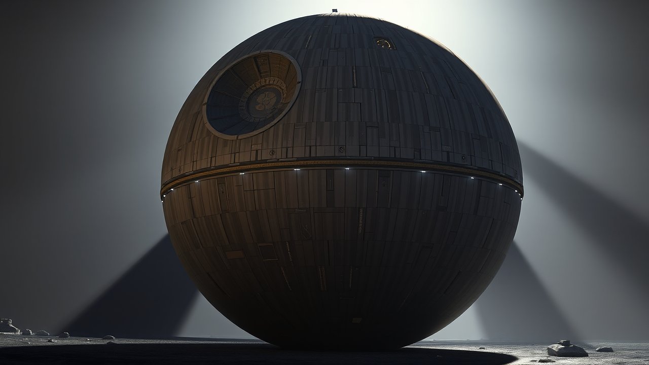 Realistic Death Star Sphere in Dark Sci-Fi Setting