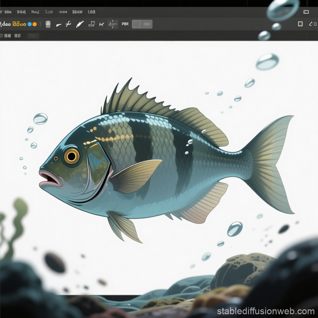 Realistic Digital Illustration of a Fish with Bubbles