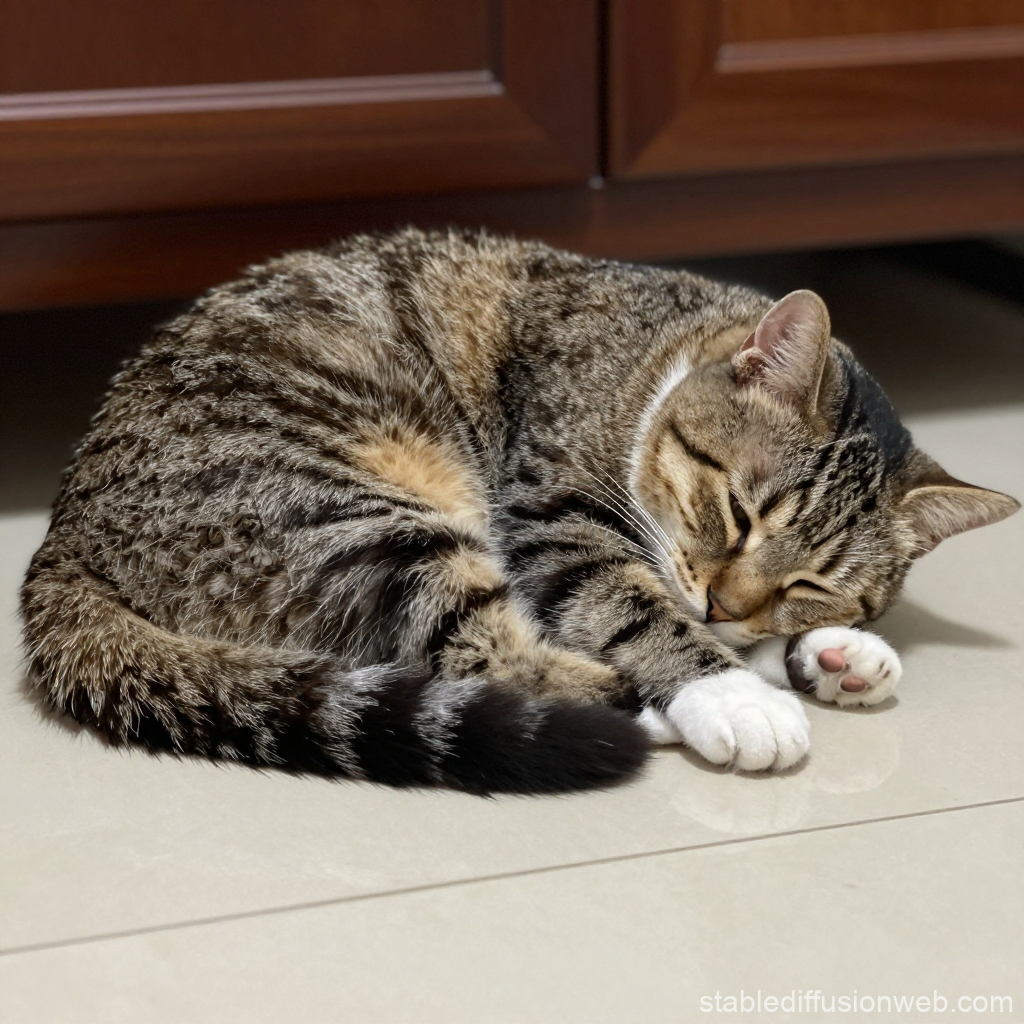 Realistic Domestic Cat Sleeping on Floor