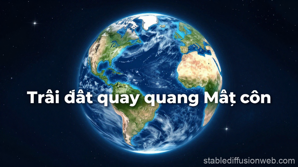 Realistic Earth Orbiting the Sun with Vietnamese Text
