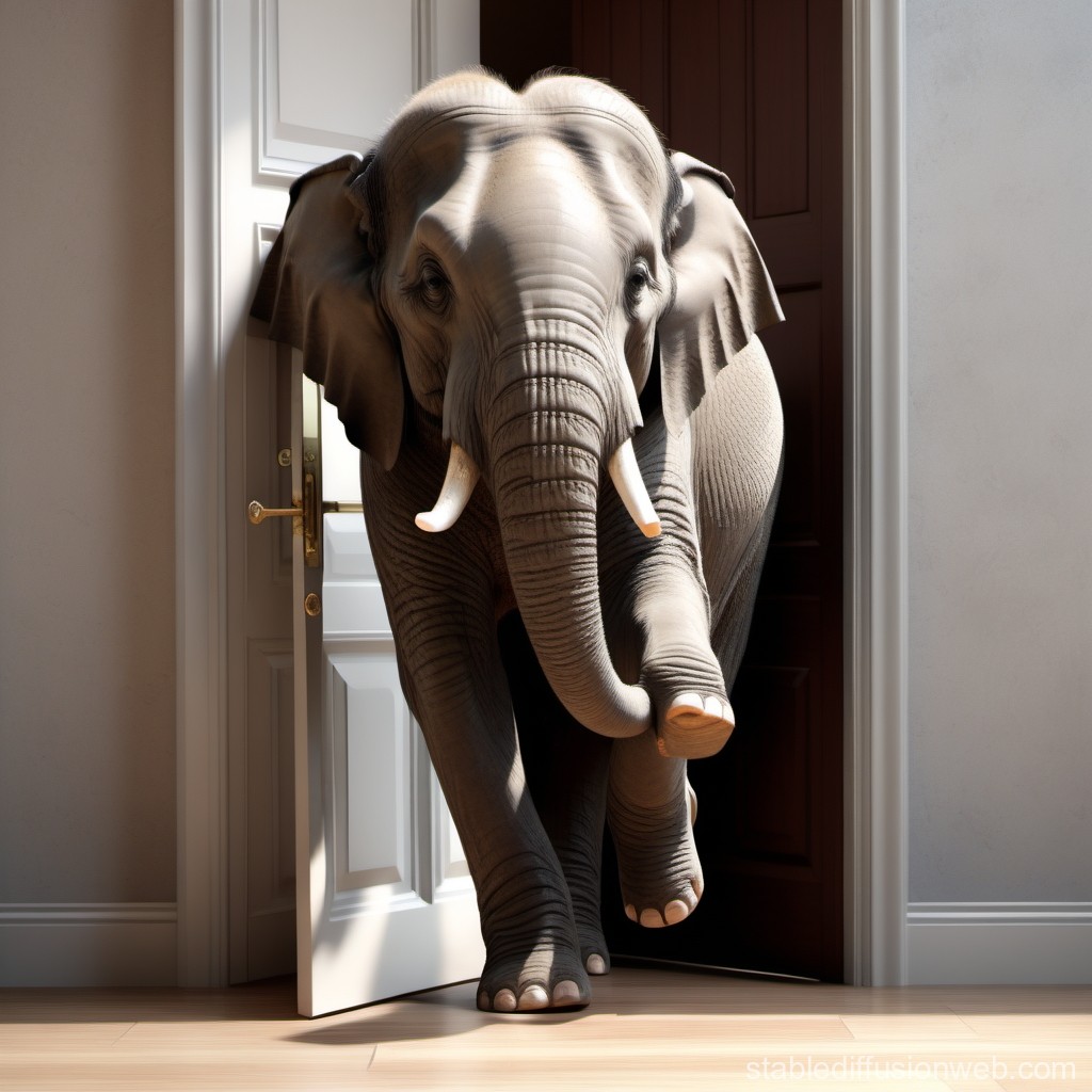 Realistic Elephant Entering Through a Door