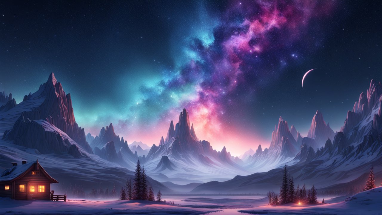 Realistic Fantasy Night Landscape with Vibrant Milky Way