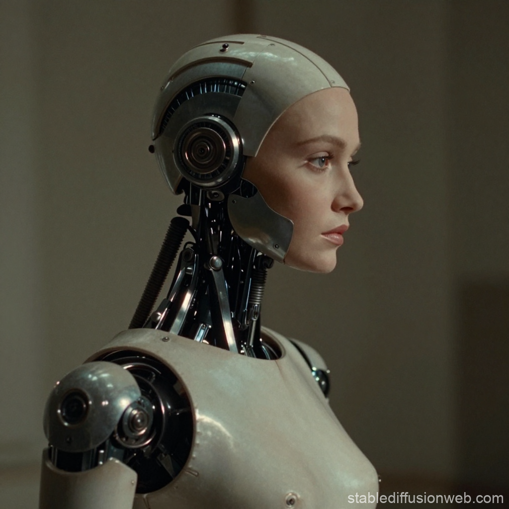 Realistic Female Android Robot in Profile