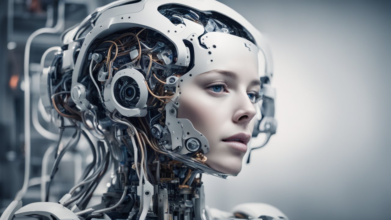 Realistic Female Android with Exposed Mechanical Components