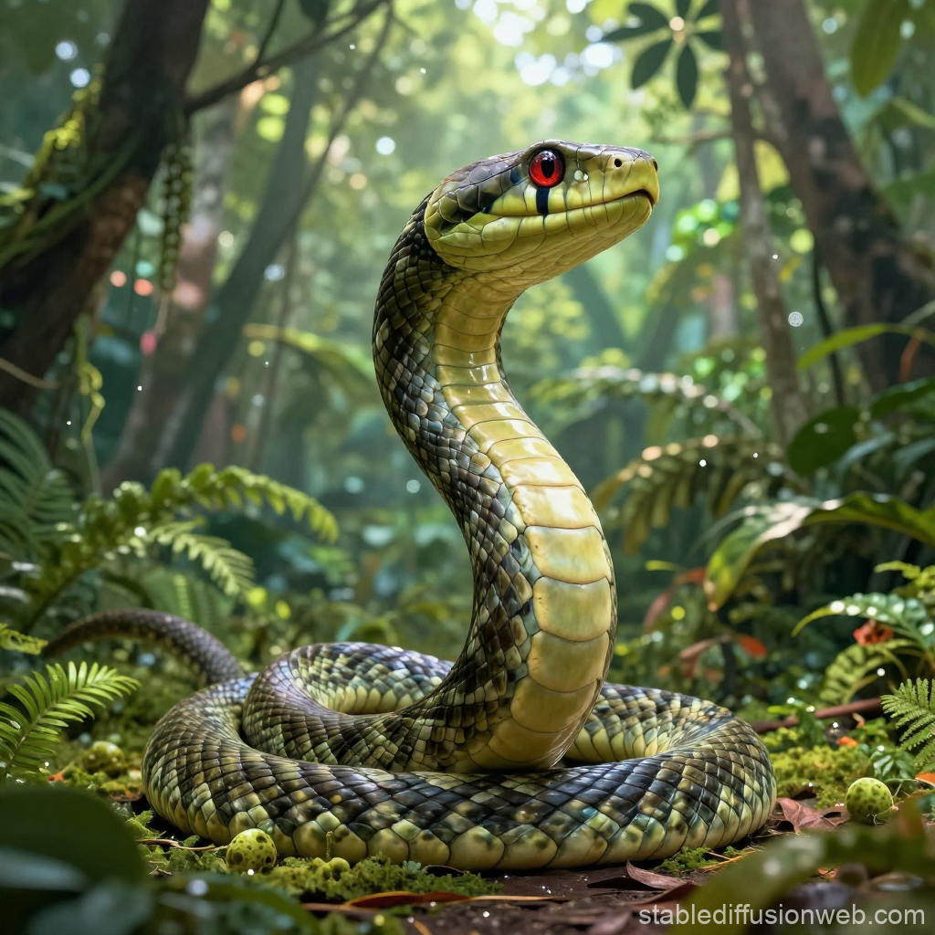Realistic Giant Snake in Amazon Rainforest