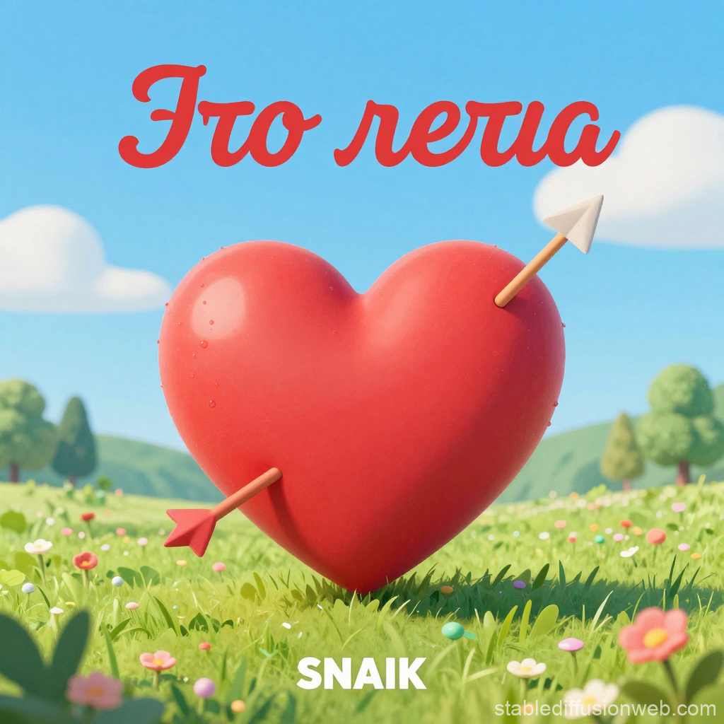 Realistic Heart with Arrow in Sunny Meadow