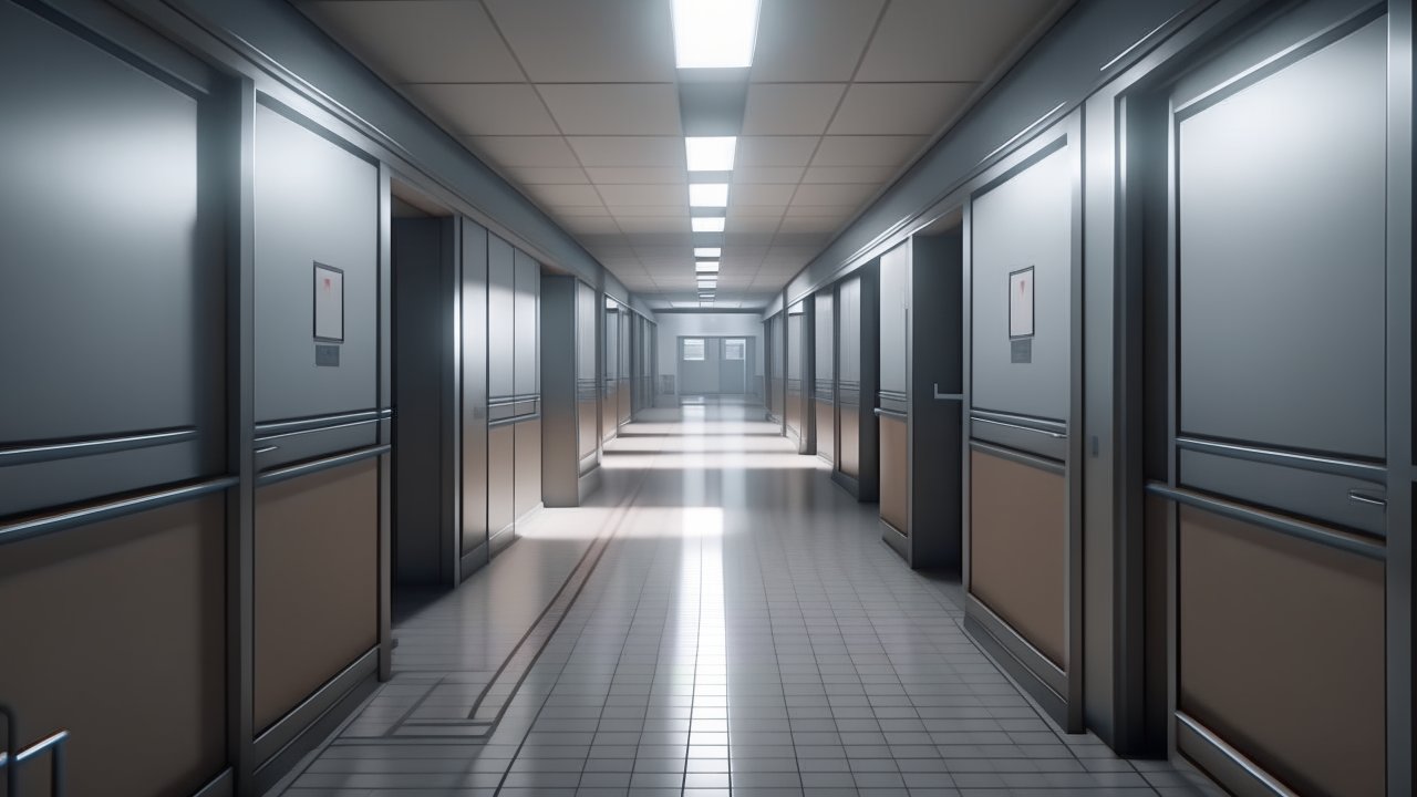 Realistic Hospital Corridor with Soft Lighting