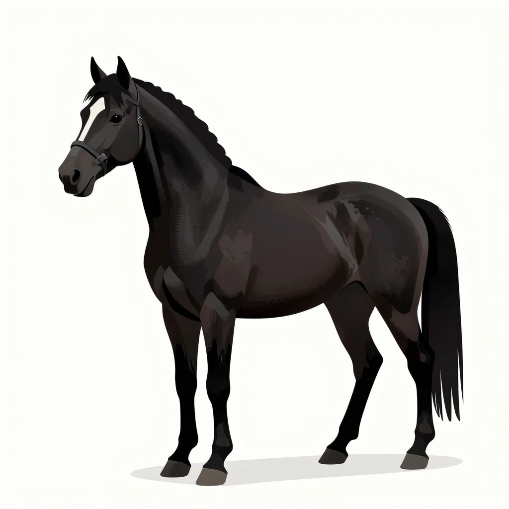 Realistic Illustration of a Black Horse Standing