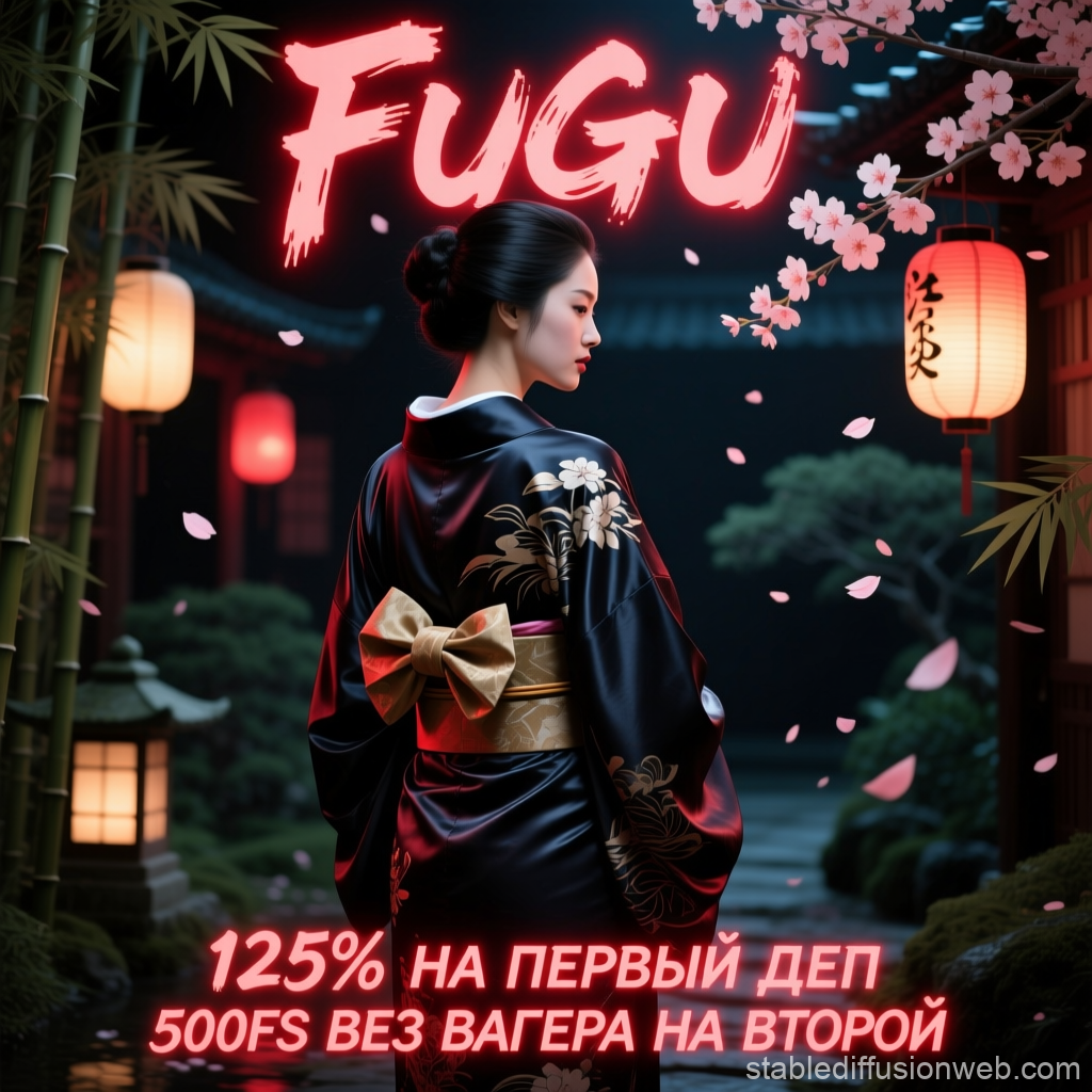 Realistic Japanese Woman in Traditional Kimono at Night