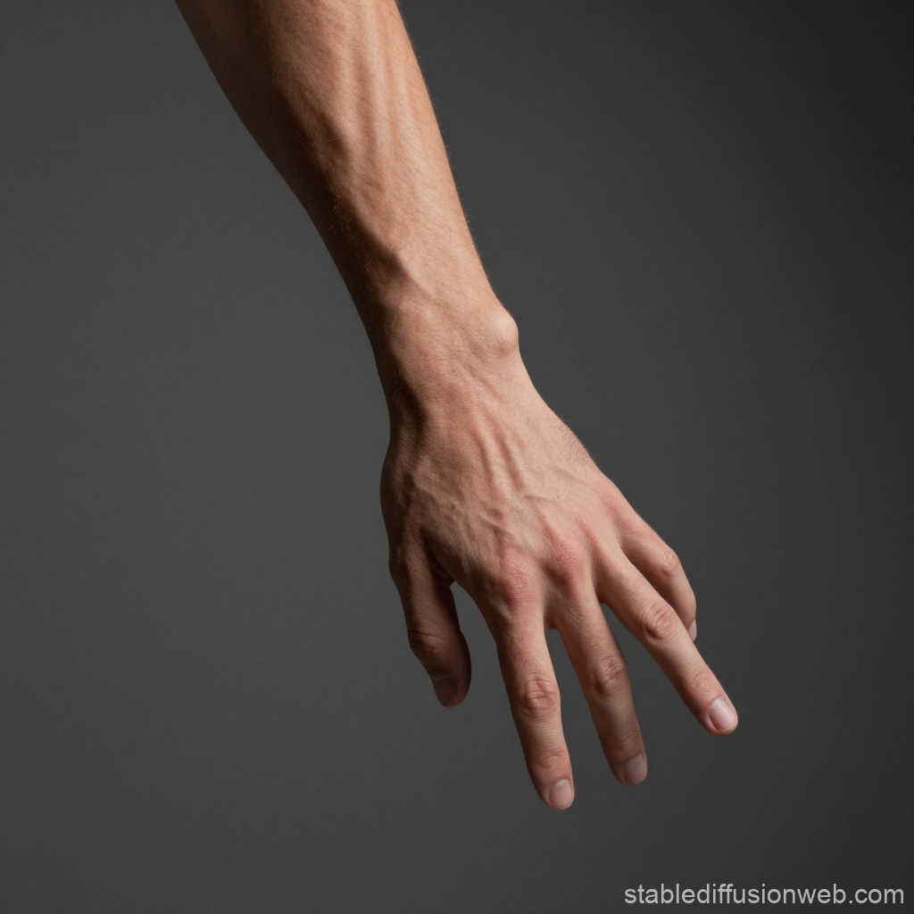 Realistic Male Hand Grasping Downward Against Gray Background