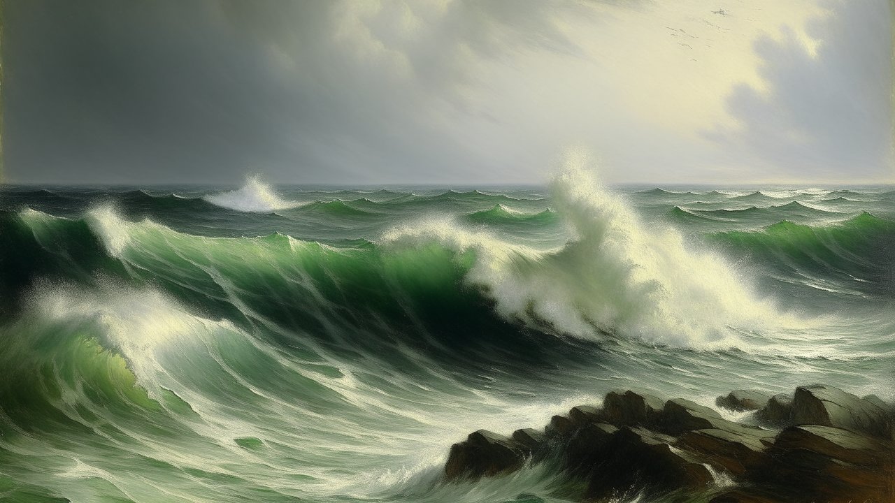 Realistic Ocean Waves Crashing on Rocky Shore