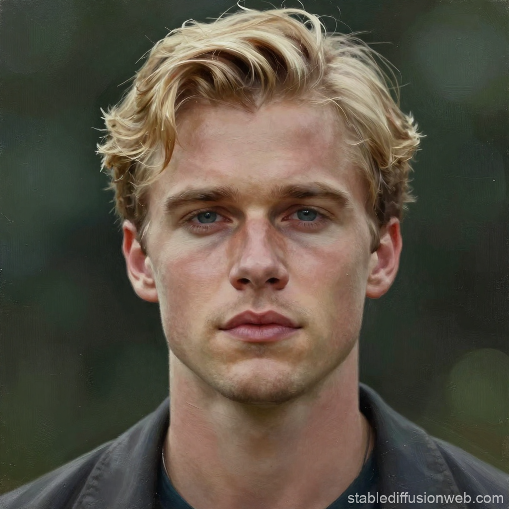 Realistic Portrait of a Blonde Man with Blue Eyes