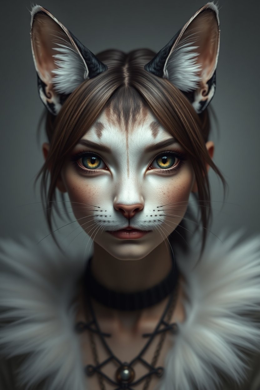 Realistic Portrait of a Female with Cat Features